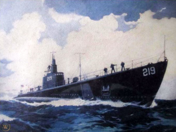USS Amberjack, painting by marine artist Worden Wood