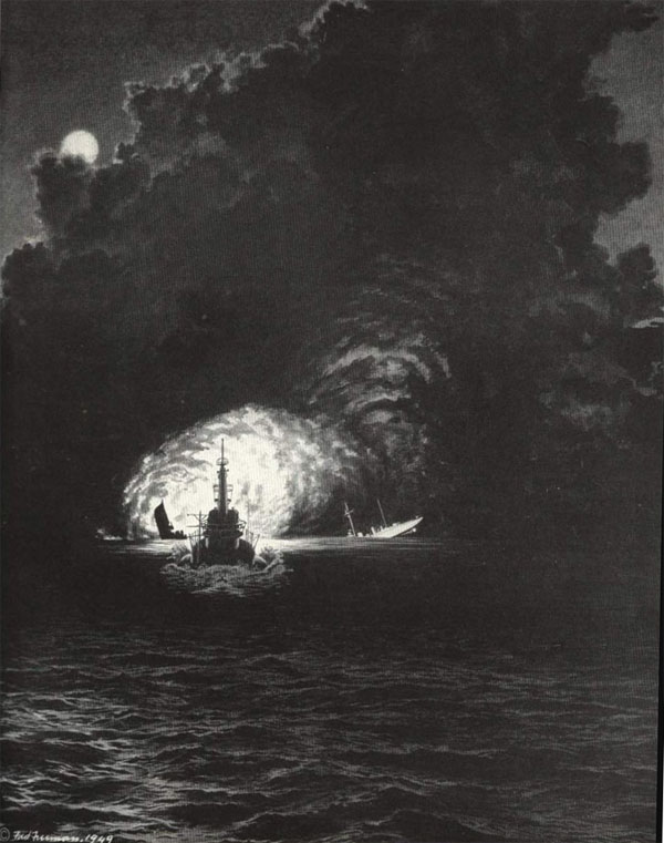 Harder Downs the Destroyers, illustration by Fred Freeman