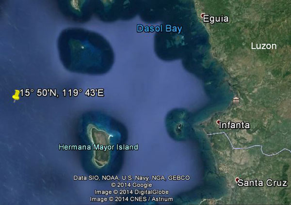 Approximate location of USS Harder