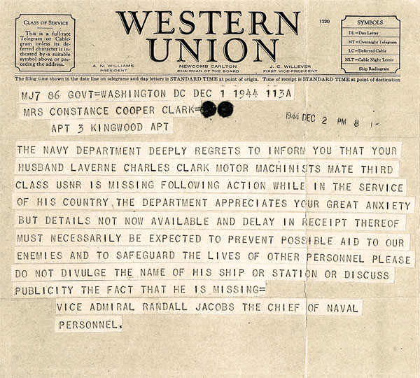 LaVerne Charles Clark - telegram