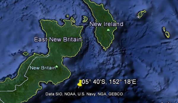 Approximate location of USS Grampus